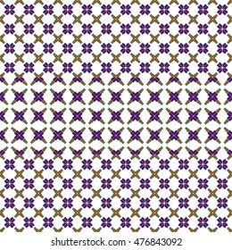 Mosaic seamless pattern. Vector Image. Green, golden, purple colors. For embroidery pattern. for the textile industry, home crafts