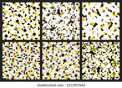 Mosaic seamless patterns set, geometric chaotic tiling vector backgrounds for wallpapers, wrapping paper or website backgrounds.