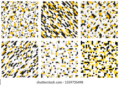 Mosaic seamless patterns set, geometric chaotic tiling vector backgrounds for wallpapers, wrapping paper or website backgrounds.