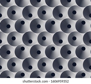 mosaic seamless texture with concentric rings cells in silver black shades