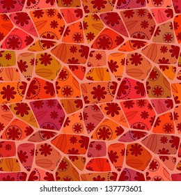 Mosaic seamless texture of flowers and leafs. Vector pattern