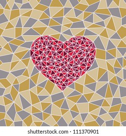 Mosaic seamless texture with sardius heart in the middle. Valentine's day endless pattern.
