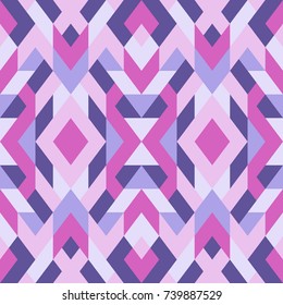 Mosaic seamless texture. Vector geometric background of triangles in pink and lilac colors. 