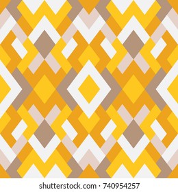Mosaic seamless texture. Vector geometric background of triangles in white and yellow colors. 