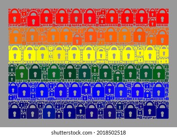 Mosaic secrecy LGBT flag constructed of lock icons. Vector collage straight LGBT flag combined for safeguard advertisement. Designed for political and patriotic doctrines.