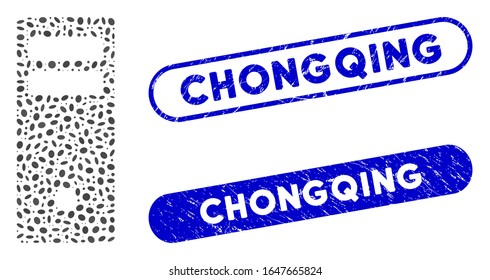 Mosaikserver-Mainframe und farbige Wasserzeichen mit Chongqing-Satz. Der Mosaik Vektorillustration Server Mainframe besteht aus verstreuten ovalen Elementen. Chongqing-Stempelsiegel verwenden blaue Farbe;