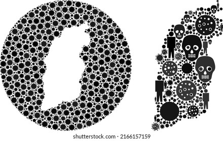 Mosaic Shanxi Province map composed of flu virus icons and humans and mortal icons. Infection virus Shanxi Province map collage created with circle and subtracted shape.