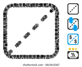Mosaic Shares icon composed of square elements in variable sizes and color hues. Vector square elements are composed into abstract illustration shares icon. Bonus icons are placed.