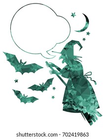Mosaic silhouette of a witch flying on broom. Vector clip art.