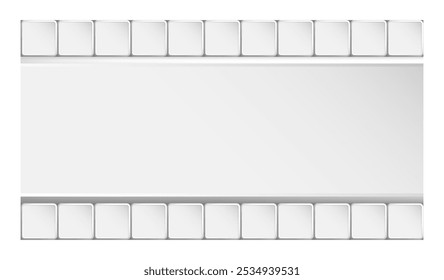 Mosaic silver colored tile buttons wall with rounded corners and big central part is made of large block. Gray ceramic copy space for design of web pages and interface. 3D vector background