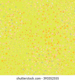 Mosaic simple seamless pattern polka dot confetti on yellow green background. Vector