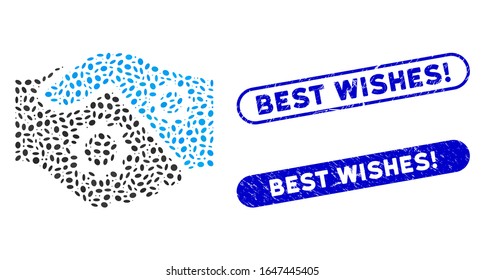 Mosaik Smart Contract Handshake und Stempelsiegel mit Best Wishs! Satz. Mosaik Vektorillustration Smart Contract Handshake besteht aus randomisierten elliptischen Teilen.