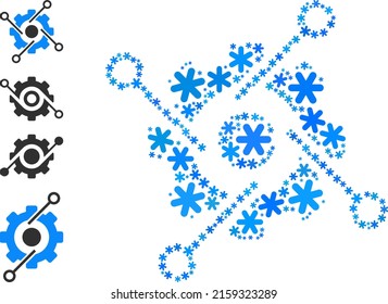 El pictograma de desarrollo inteligente del mosaico se organiza para invierno, Año Nuevo, Navidad. El mosaico de iconos de desarrollo inteligente se organiza a partir de iconos de nieve azul claro. Se agregan algunos iconos similares.