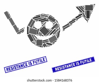 Mosaic smile growing trend pictogram and rectangular Resistance Is Futile watermarks. Flat vector smile growing trend mosaic pictogram of randomized rotated rectangular items.