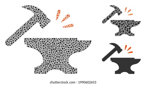 Mosaic Smithy icon organized from bumpy items in variable sizes, positions and proportions. Vector rugged pieces are combined into abstract mosaic smithy icon.