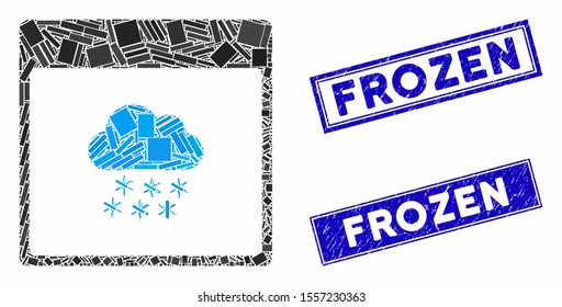 Mosaic snow cloud calendar page pictogram and rectangular seal stamps. Flat vector snow cloud calendar page mosaic pictogram of random rotated rectangular elements.