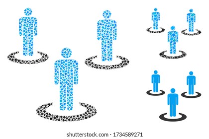 Mosaic Social isolation icon composed of uneven pieces in various sizes, positions and proportions. Vector inequal pieces are arranged into abstract mosaic social isolation icon.