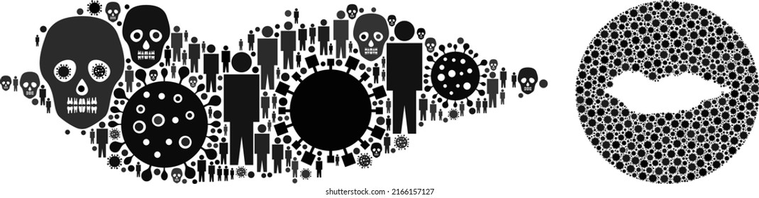 Mosaic Socotra Island map designed from sars virus icons and men and mortal icons. Sick virus Socotra Island map mosaic created with sphere and stencil. Mosaics designed for geographic agitation.