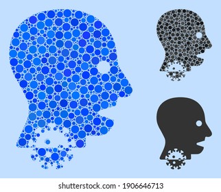 Mosaic Sore throat icon organized from circle items in variable sizes, positions and proportions. Vector blue spheric items are organized into abstract illustration sore throat icon.