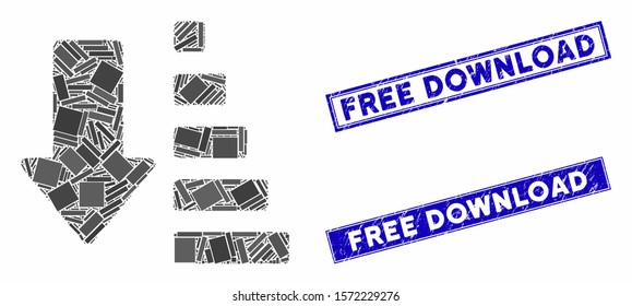 Mosaic sort down arrow icon and rectangular Free Download seal stamps. Flat vector sort down arrow mosaic icon of scattered rotated rectangular items.