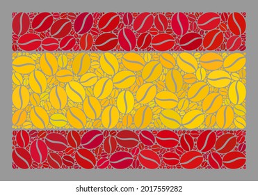 Mosaic Spain flag is created with coffee bean elements. Vector coffee collage Spain flag constructed for restaurant awards. Spain flag collage is organized of scattered coffee beans.