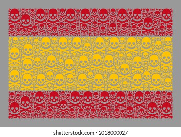 Mosaic Spain flag created with toxic items. Mortal vector rectangular mosaic Spain flag created for rebel advertisement. Designed for political and patriotic agitation.