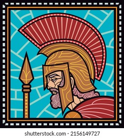 mosaic of an spartan with a sspear and shield