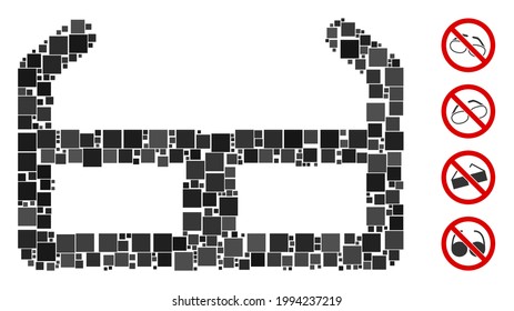 Mosaik-Spektakel-Ikone aus quadratischen Elementen in verschiedenen Größen und Farbtönen organisiert. Vektorquadratische Elemente sind in eine abstrakte Illustrationsstille Ikone eingeteilt. Bonuspiktogramme werden hinzugefügt.