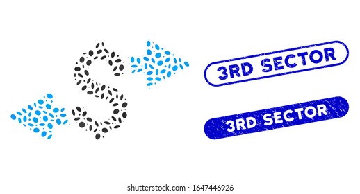 Mosaic spend money and grunge stamp seals with 3Rd Sector phrase. Mosaic vector spend money is designed with random elliptic pieces. 3Rd Sector stamp seals use blue color,
