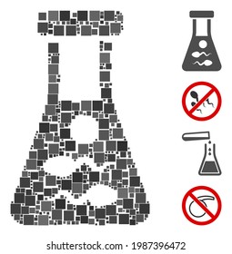 Mosaic Sperm retort icon constructed from square items in different sizes and color hues. Vector square items are composed into abstract mosaic sperm retort icon. Bonus pictograms are added.