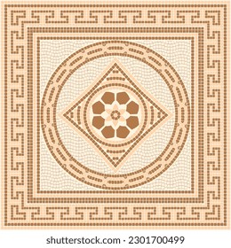 Mosaic square ornament in brown and beige colors. For ceramics, tiles, ornaments, backgrounds and other projects.