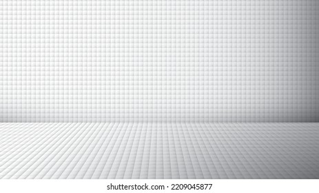 Mosaic square shape floor and wall white tone backgrounds. Room, interior or display products.