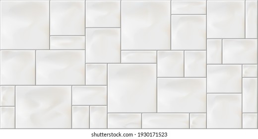 Mosaic of square white and grey colored ceramic tiles. Seamless pattern, mosaic square white and gray tiles. Vector illustration.