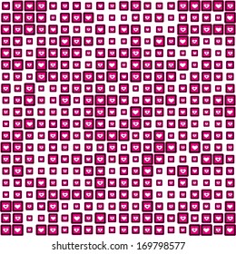 mosaic of squares of different sizes with hearts