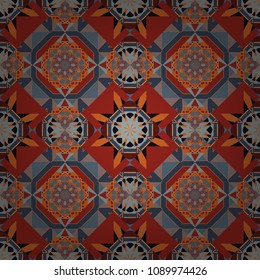 A mosaic of squares in gray, orange and red colors. Modern stylish vector colorful texture. Seamless pattern abstract background with random size squares.