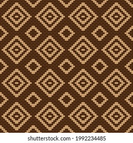 Mosaic of squares on a dark brown background. Fashion graphic background design. Modern stylish abstract texture. Colorful template for prints, textiles, wrapping, wallpaper. VECTOR illustration