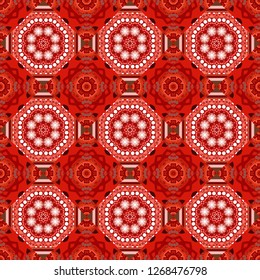 A mosaic of squares in orange, neutral and red colors. Modern stylish vector colorful texture. Seamless pattern abstract background with random size squares.
