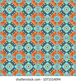 A mosaic of squares in red, magenta and blue colors. Modern stylish vector colorful texture. Seamless pattern abstract background with random size squares.