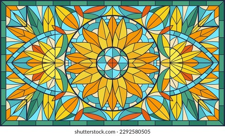 Mosaic stained glass background. Geometry and floral design tile, decorative church window flat vector background illustration. Abstract stained glass pattern