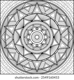 Mosaic Stained Glass Mandala for Adult Coloring Book Page. Decorative Vector Pattern Illustration 