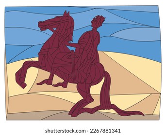 Mosaic, stained glass. Monument to Peter 1 on horseback, St. Petersburg.