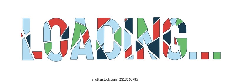 Mosaic stained-glass shards loading text. Shattered broken geometric shapes. Web loader ui flat design. Progress bar. Graphical user interface. Cartoon vector illustration on white background