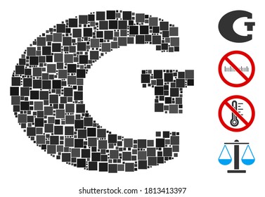 Mosaic Standard icon united from square elements in variable sizes and color hues. Vector square items are united into abstract mosaic standard icon. Bonus pictograms are placed.
