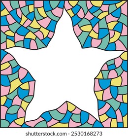 Mosaic star frame. Vectors, illustrations and templates. Blue, green, yellow colors. Empty space for text or picture.