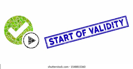 Mosaic start of validity and grunge stamp watermark with Start of Validity text. Mosaic vector start of validity is created with randomized rectangle items.