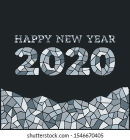 Mosaic Stone Happy New Year 2020 Illustration, Hand Drawn Holiday Greeting EPS 10