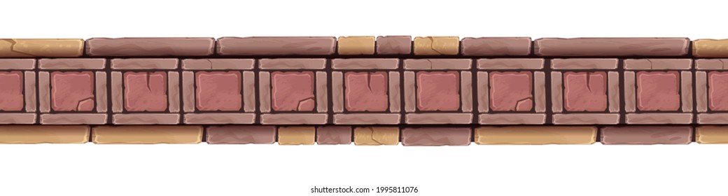 Mosaic stone seamless border, vector geometric square tile, ancient ceramic architecture frame. Abstract modern clay oriental ornament, Moroccan interior design element. Mosaic red border illustration