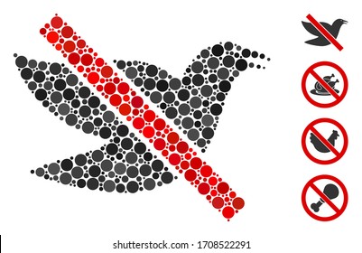 Mosaic Stop bird icon organized from circle elements in variable sizes, positions and proportions. Vector round elements are composed into abstract illustration stop bird icon.