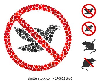 Mosaic Stop birds icon constructed from spheric items in different sizes, positions and proportions. Vector spheric items are combined into abstract mosaic stop birds icon.