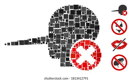 Mosaic Stop fake icon composed of square elements in various sizes and color hues. Vector square parts are composed into abstract mosaic stop fake icon. Bonus icons are placed.